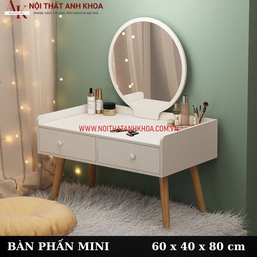 Bàn Trang Điểm Mini Ngồi Bệt Màu Trắng Gỗ Công Nghiệp Đẹp Hiện Đại