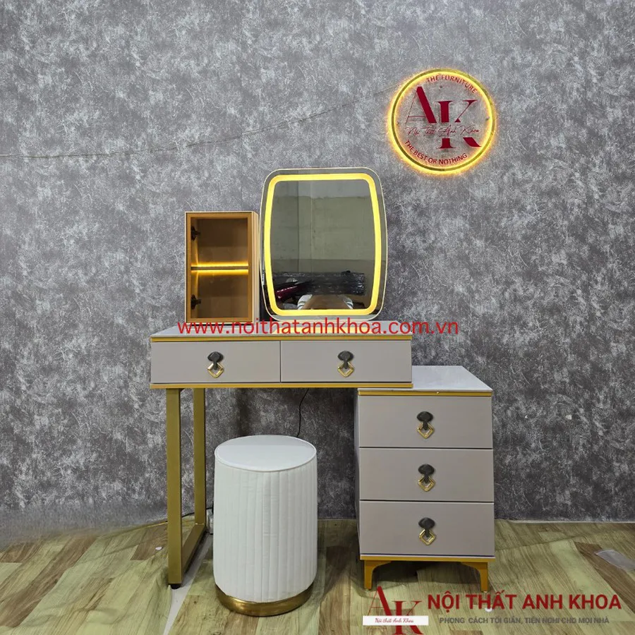 Bàn Trang Điểm Nhỏ Gọn Giá Rẻ Gỗ MDF Có Đèn LED (Hàng nhập khẩu)
