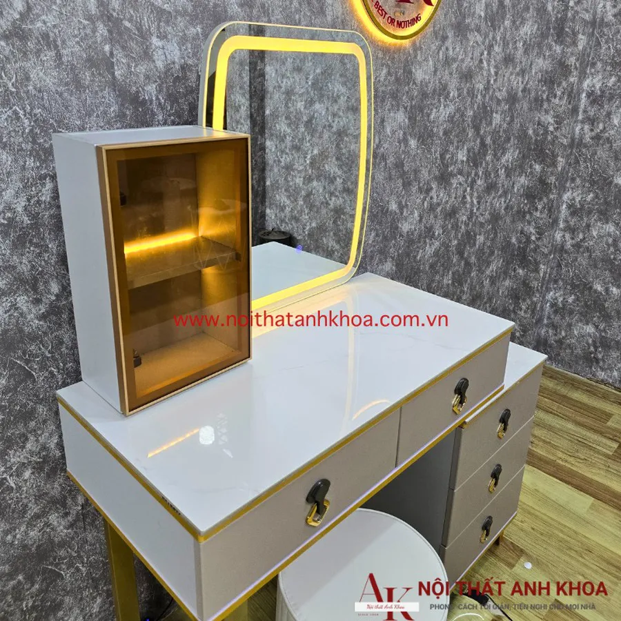 Bàn Trang Điểm Nhỏ Gọn Giá Rẻ Gỗ MDF Có Đèn LED (Hàng nhập khẩu)