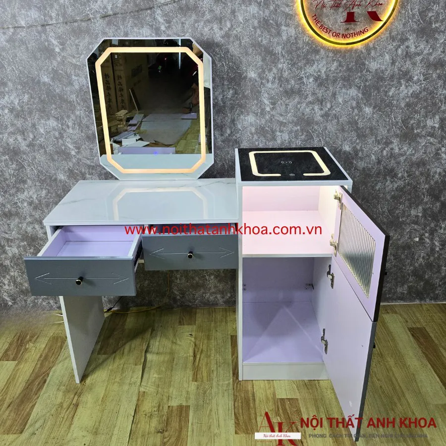 Bàn Trang Điểm Thông Minh Màu Xám Phối Trắng Có Sạc Không Dây (Hàng nhập khẩu)