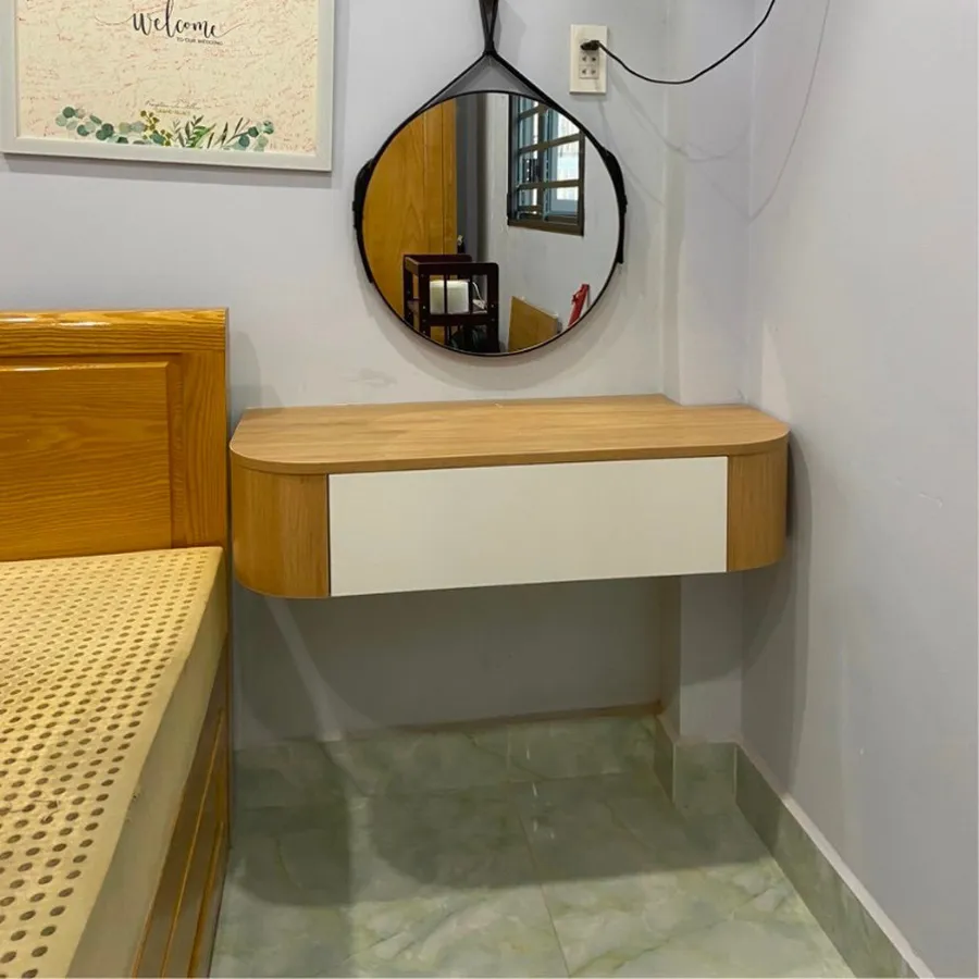 Bàn Trang Điểm Treo Tường Gỗ MDF Bo Cạnh Mềm Mại Thiết Kế Chắc Chắn