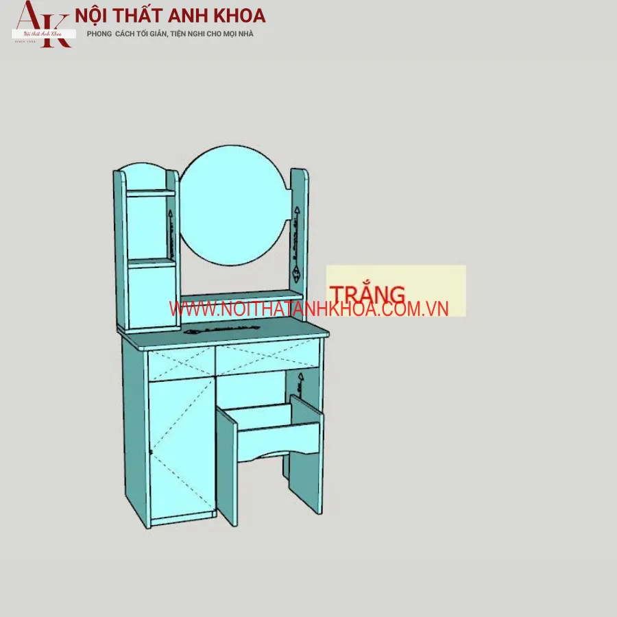 Bàn Trang Điểm Kính Tròn Màu Vàng Gỗ MDF Phủ Melamine Hiện Đại Giá Rẻ