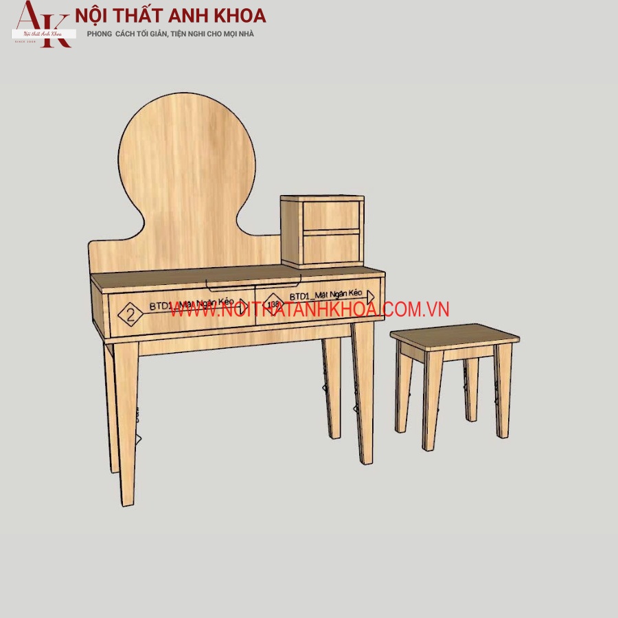 Bàn Trang Điểm Gỗ Tự Nhiên Màu Vàng Gương LED Đẹp Giá Rẻ