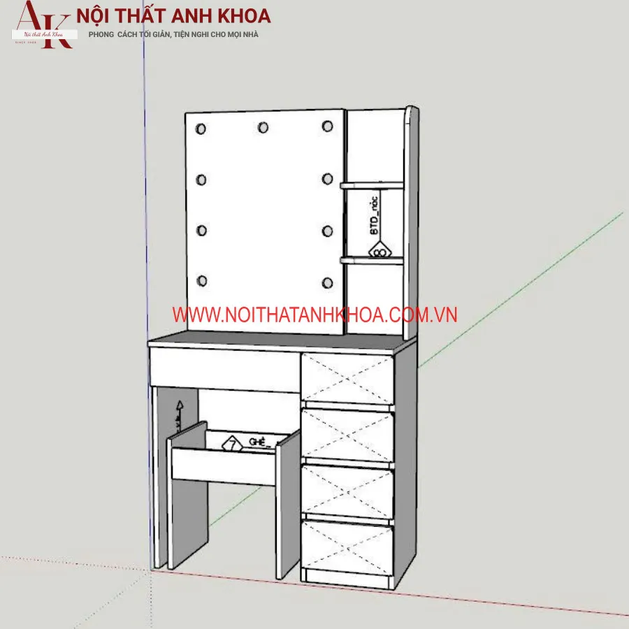 Bàn Trang Điểm Gỗ Công Nghiệp Phủ Melamine Cao Cấp Màu Trắng Sang Trọng