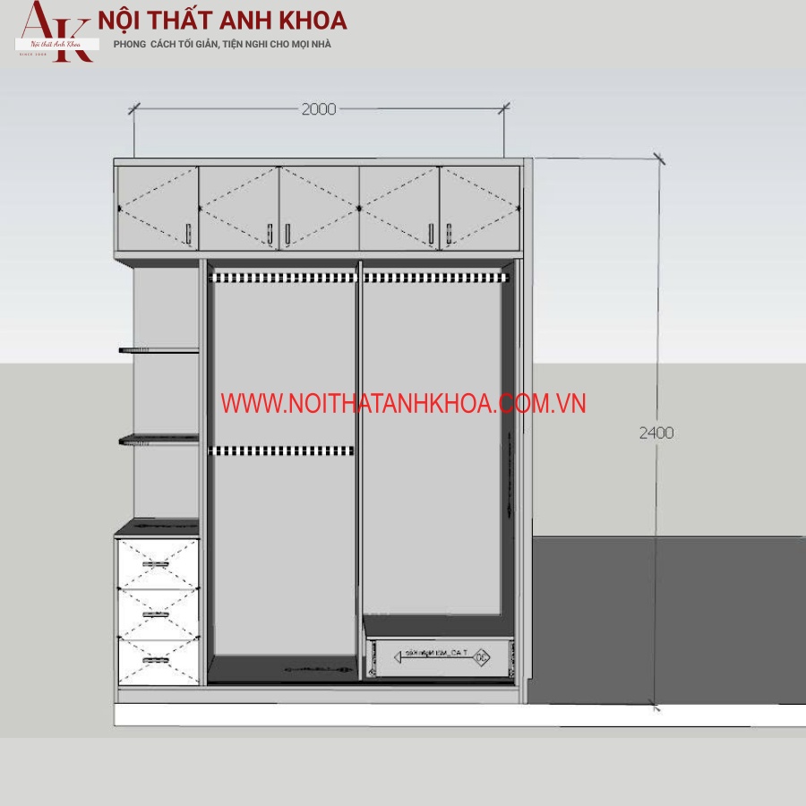 Mẫu Tủ Quần Áo Đẹp Cửa Lùa Gỗ Công Nghiệp Màu Tối Cao Cấp Hiện Đại