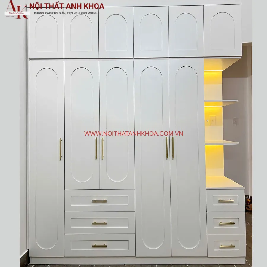 Tủ Quần Áo Gỗ Công Nghiệp Màu Trắng Phong Cách Tân Cổ Điển
