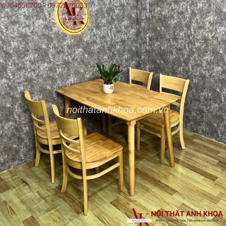 Bộ Bàn Ăn 4 Ghế Màu Vàng Gỗ Cao Su Tự Nhiên Giá Rẻ