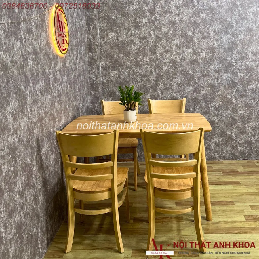 Bộ Bàn Ăn 4 Ghế Màu Vàng Gỗ Cao Su Tự Nhiên Giá Rẻ