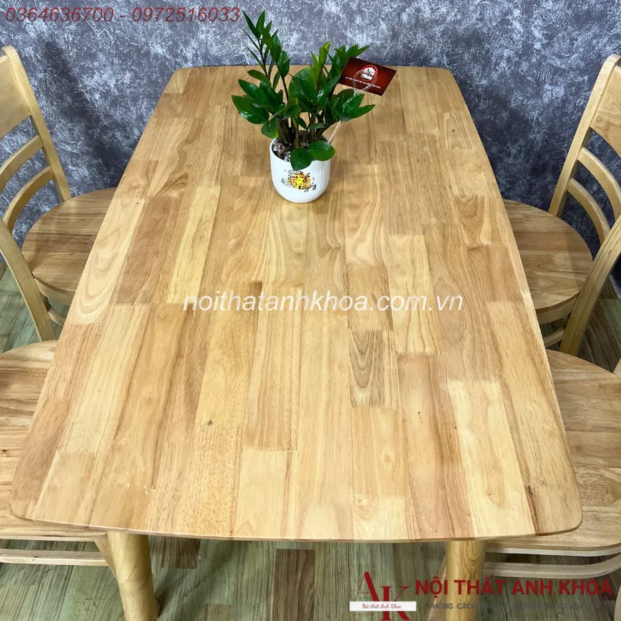 Bộ Bàn Ăn 4 Ghế Màu Vàng Gỗ Cao Su Tự Nhiên Giá Rẻ