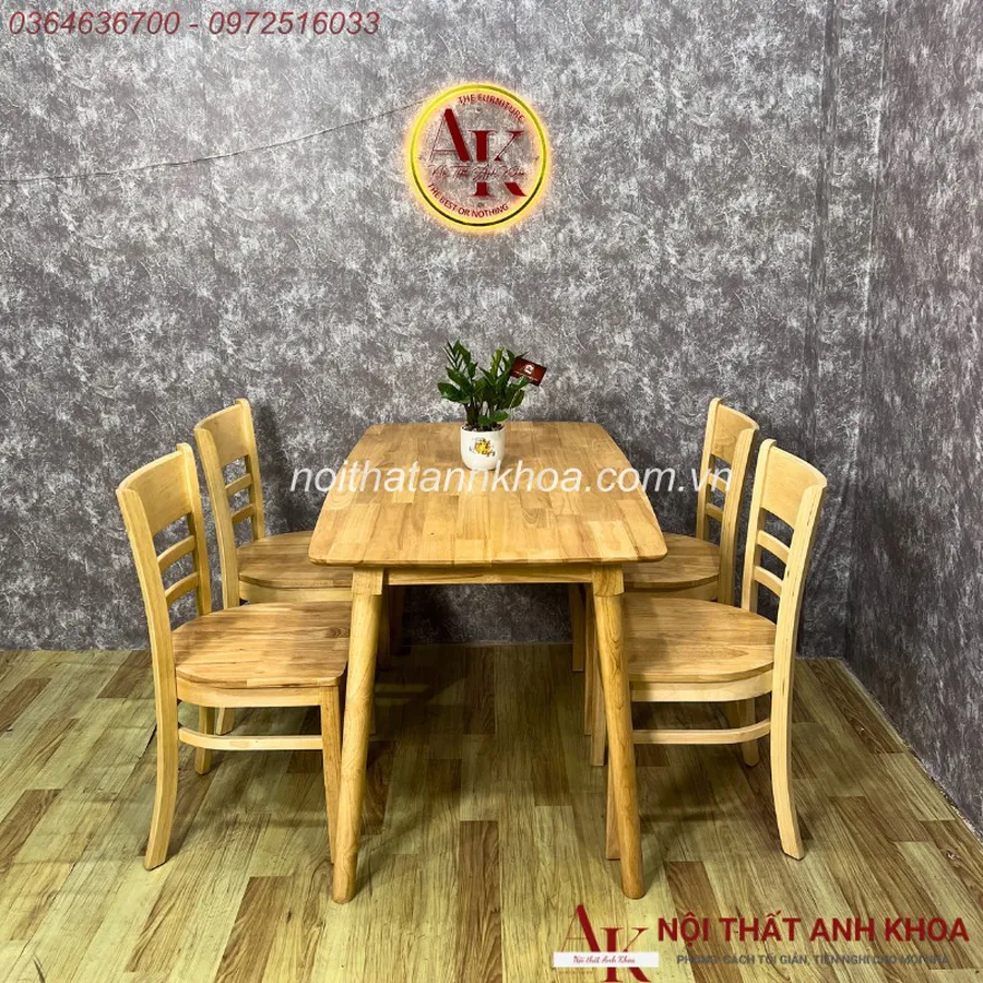 Bộ Bàn Ăn 4 Ghế Màu Vàng Gỗ Cao Su Tự Nhiên Giá Rẻ