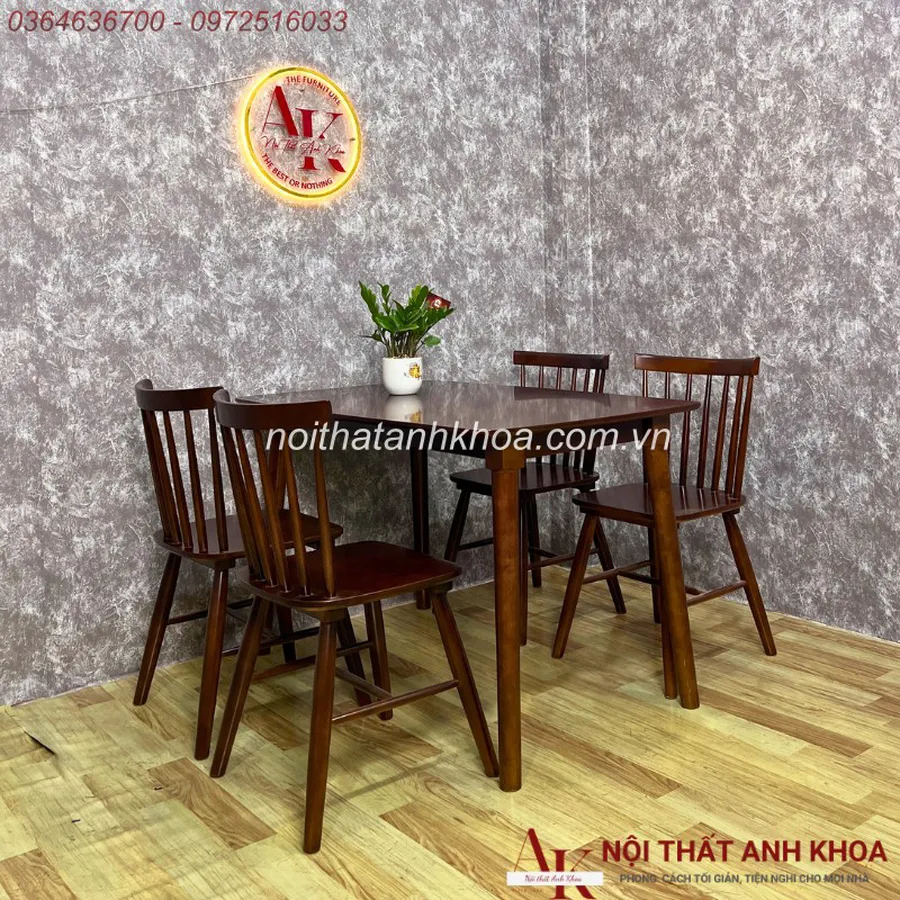 Bộ Bàn Ăn 4 Ghế Sunny Gỗ Cao Su Đẹp Hiện Đại