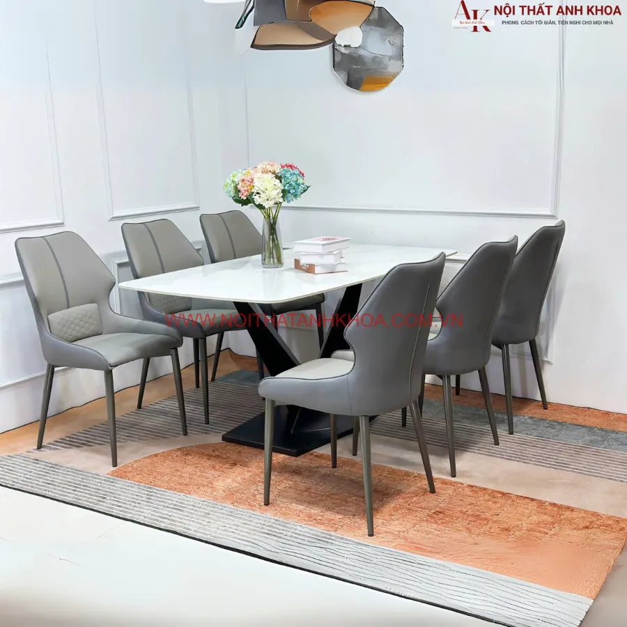 Bộ Bàn Ăn 6 Ghế Mặt Đá Giá Rẻ