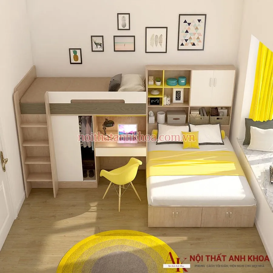 Bộ Combo Giường Tầng Kết Hợp Tủ Quần Áo Và Bàn Học Đẹp Hiện Đại