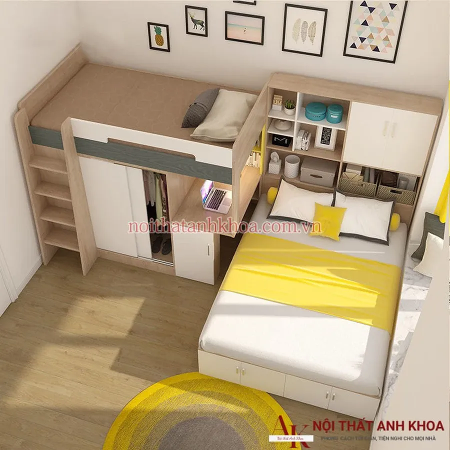 Bộ Combo Giường Tầng Kết Hợp Tủ Quần Áo Và Bàn Học Đẹp Hiện Đại