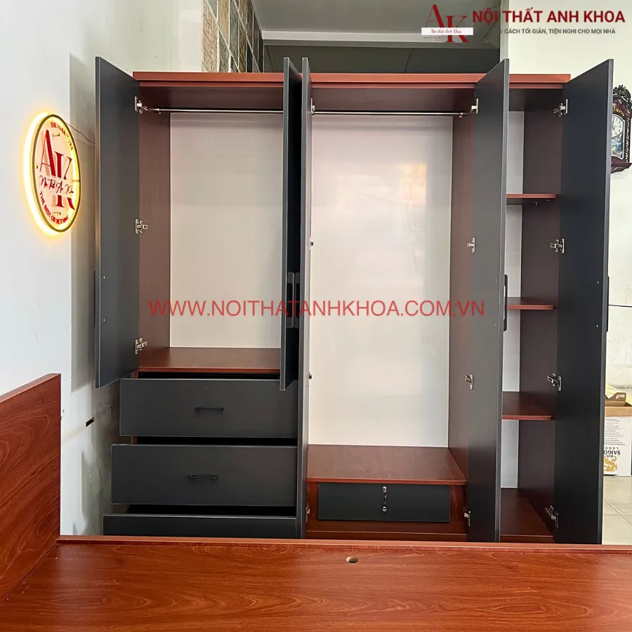 Bộ Combo Giường Tủ Gỗ Công Nghiệp Màu Xoan Đào