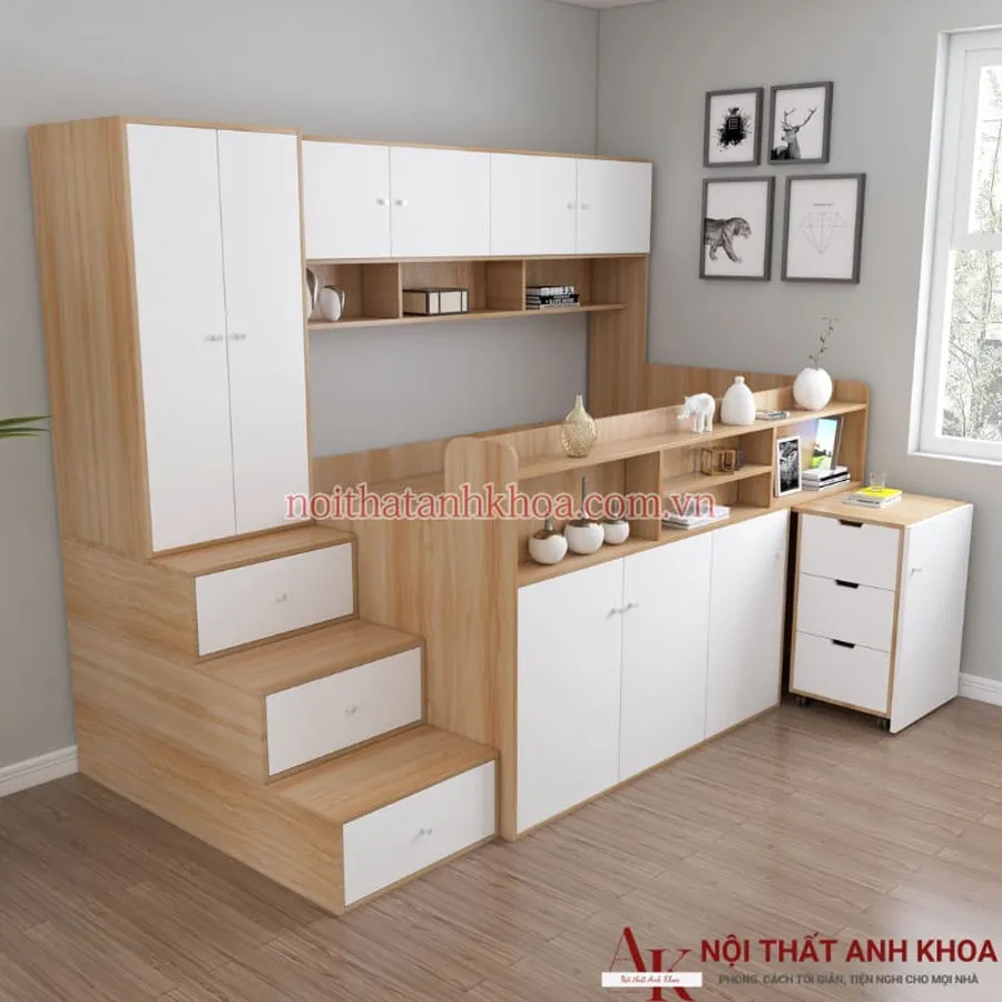 Bộ Giường Ngủ Thông Minh Cho Bé Gỗ Công Nghiệp