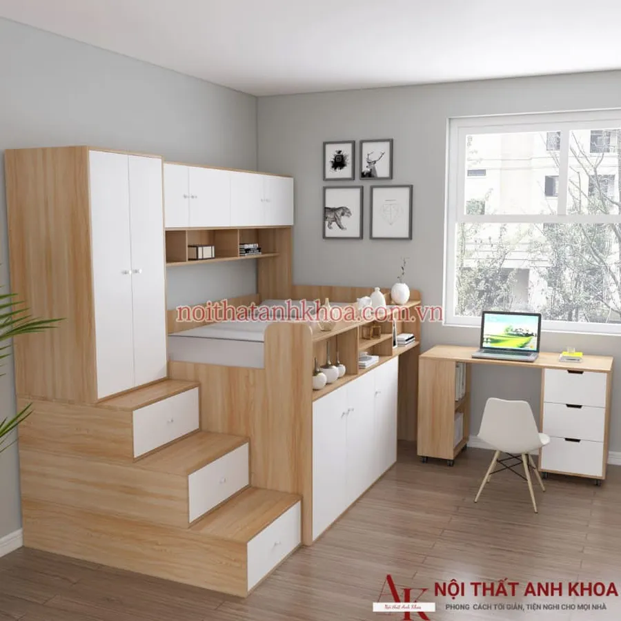 Bộ Giường Ngủ Thông Minh Cho Bé Gỗ Công Nghiệp