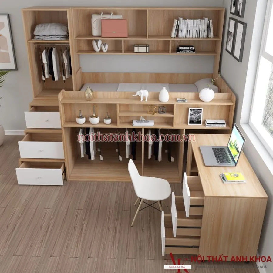 Bộ Giường Ngủ Thông Minh Cho Bé Gỗ Công Nghiệp
