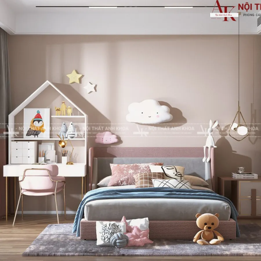 Bộ Phòng Ngủ Màu Hồng Cho Bé Gái