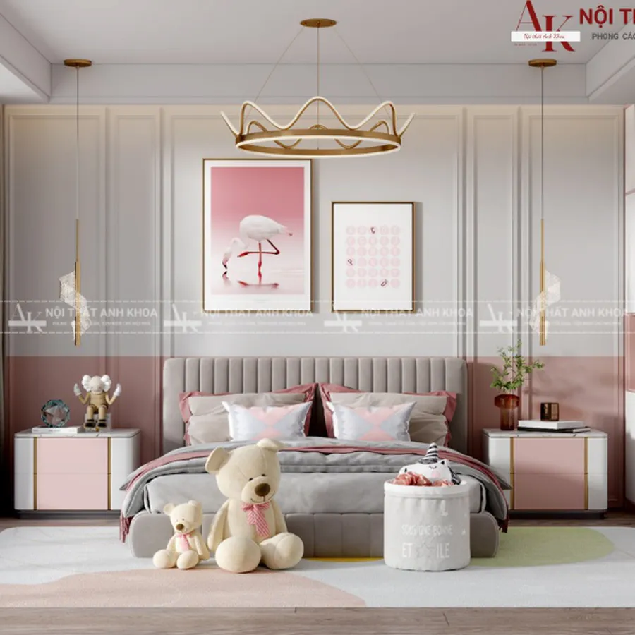 Bộ Phòng Ngủ Màu Hồng Cho Bé Gái
