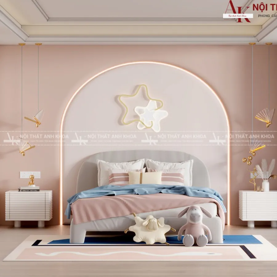 Bộ Phòng Ngủ Màu Hồng Cho Bé Gái