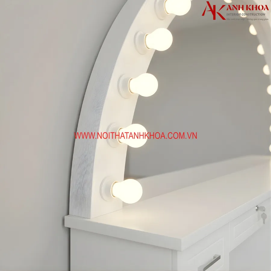 Bàn Phấn Trang Điểm Màu Trắng Gỗ MDF Có Led Đẹp Sang Trọng