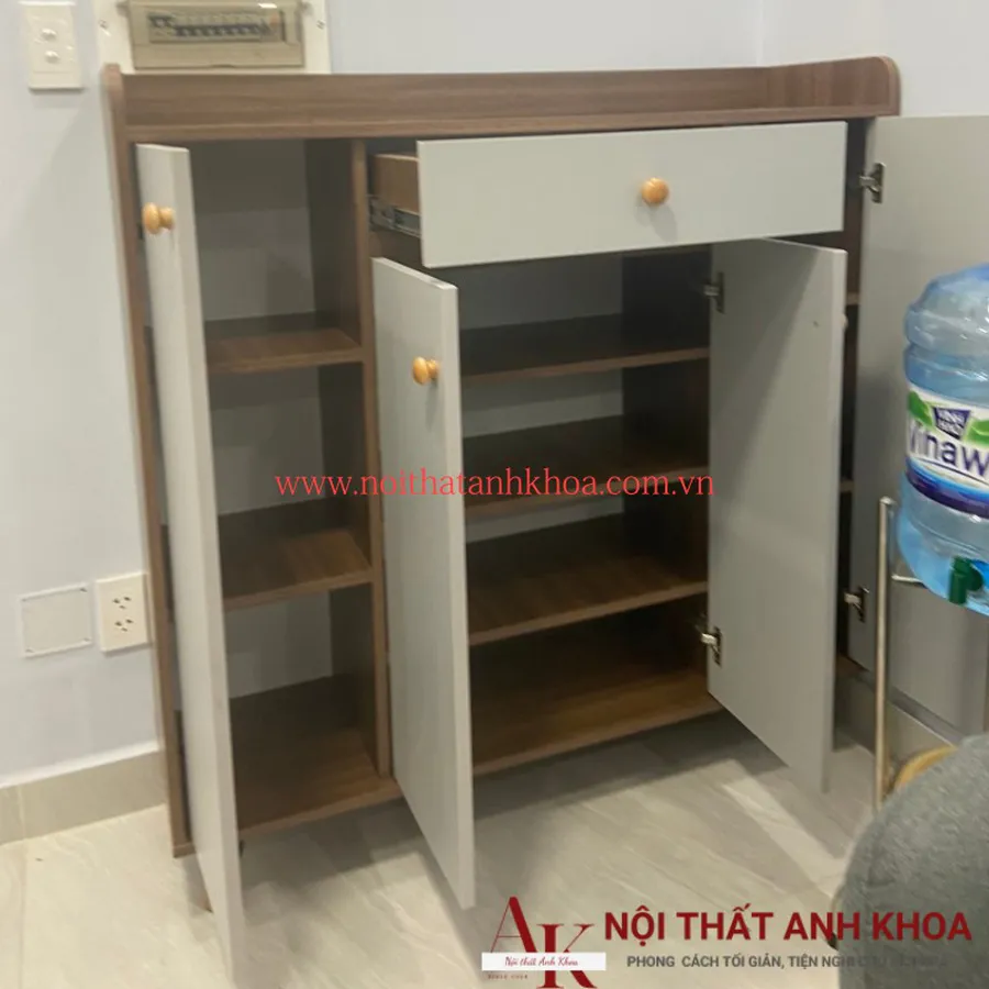 Tủ Giày Gỗ Công Nghiệp Màu Vàng Phối Xám Đẹp Hiện Đại