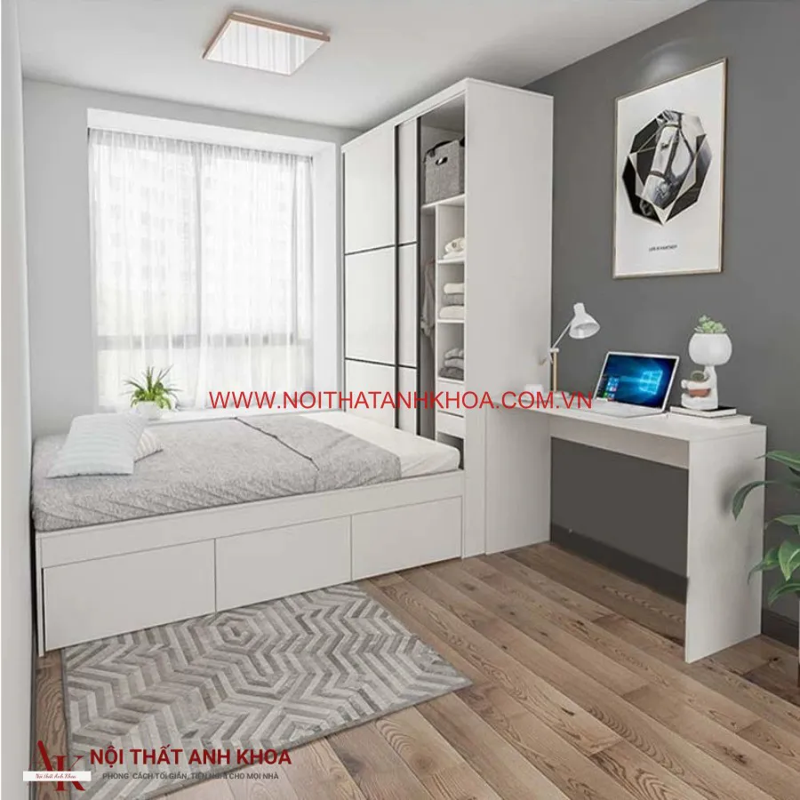Combo Giường Liền Tủ Quần Áo Và Bàn Làm Việc Gỗ Công Nghiệp Giá Rẻ
