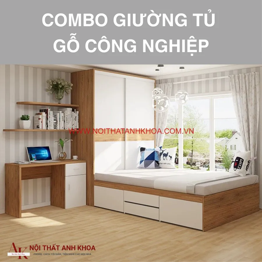 Combo Giường Liền Tủ Quần Áo Và Bàn Làm Việc Gỗ Công Nghiệp Giá Rẻ