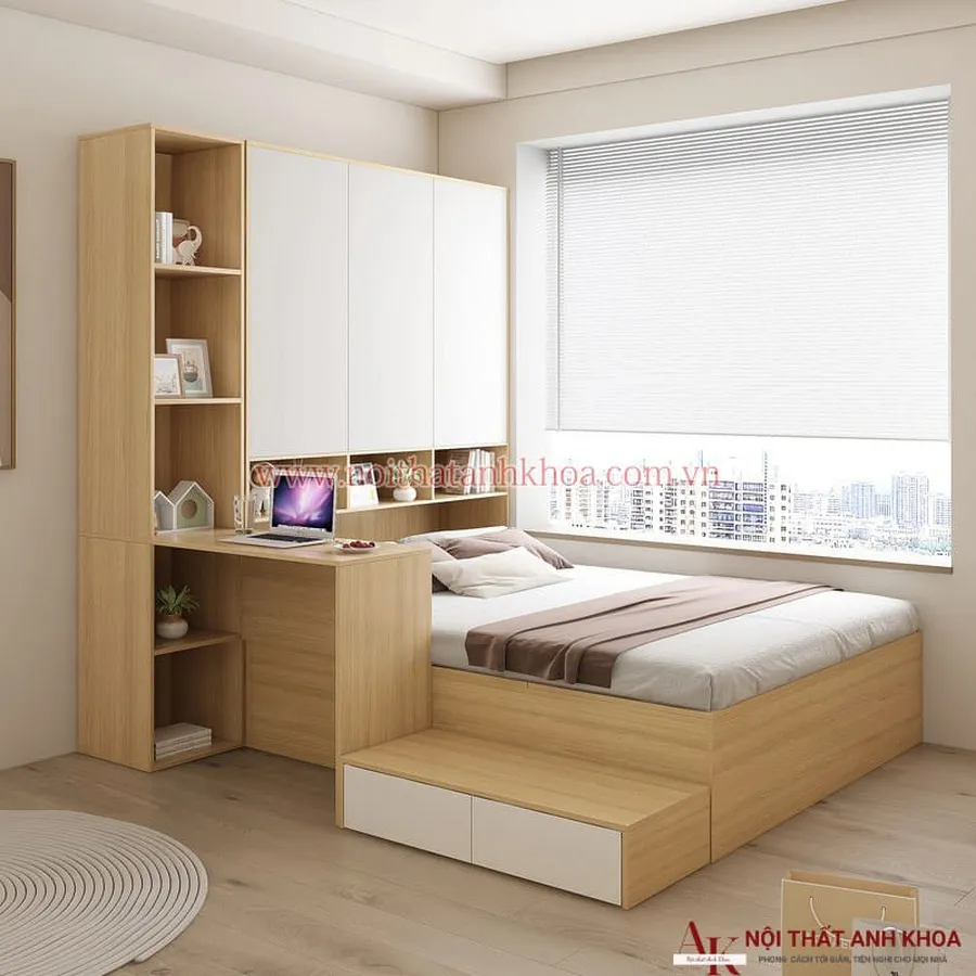 Combo Giường Tủ Bàn Làm Việc Gỗ MDF Thông Minh Hiện Đại