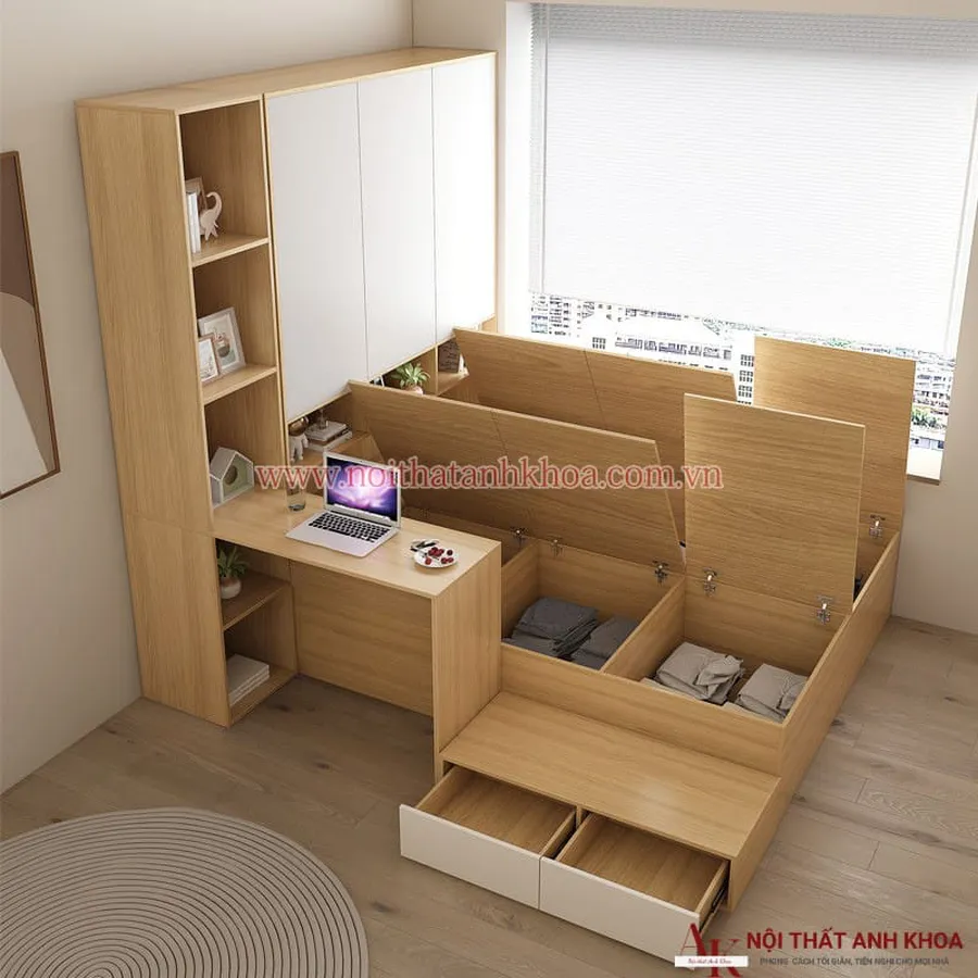 Combo Giường Tủ Bàn Làm Việc Gỗ MDF Thông Minh Hiện Đại