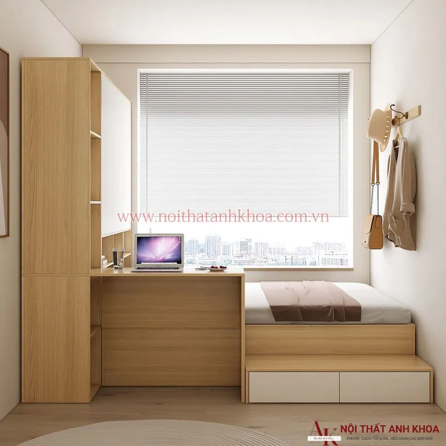 Combo Giường Tủ Bàn Làm Việc Gỗ MDF Thông Minh Hiện Đại