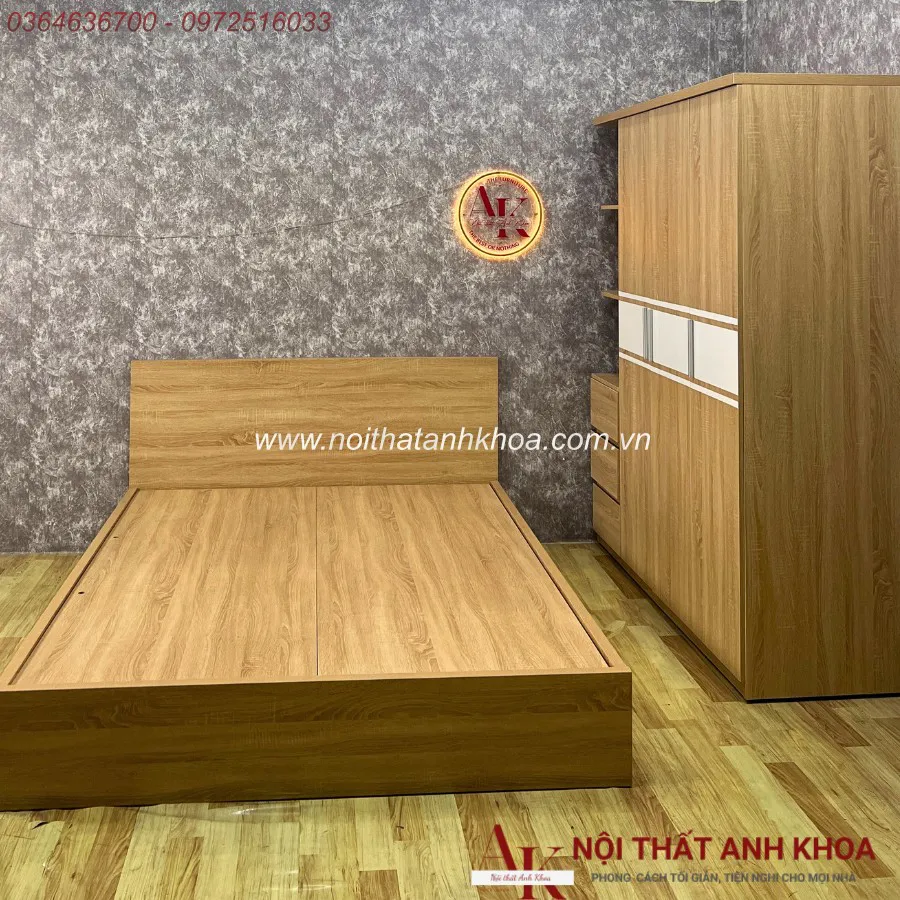Combo Giường Tủ Gỗ Công Nghiệp 1m6 Màu Vàng Hiện Đại