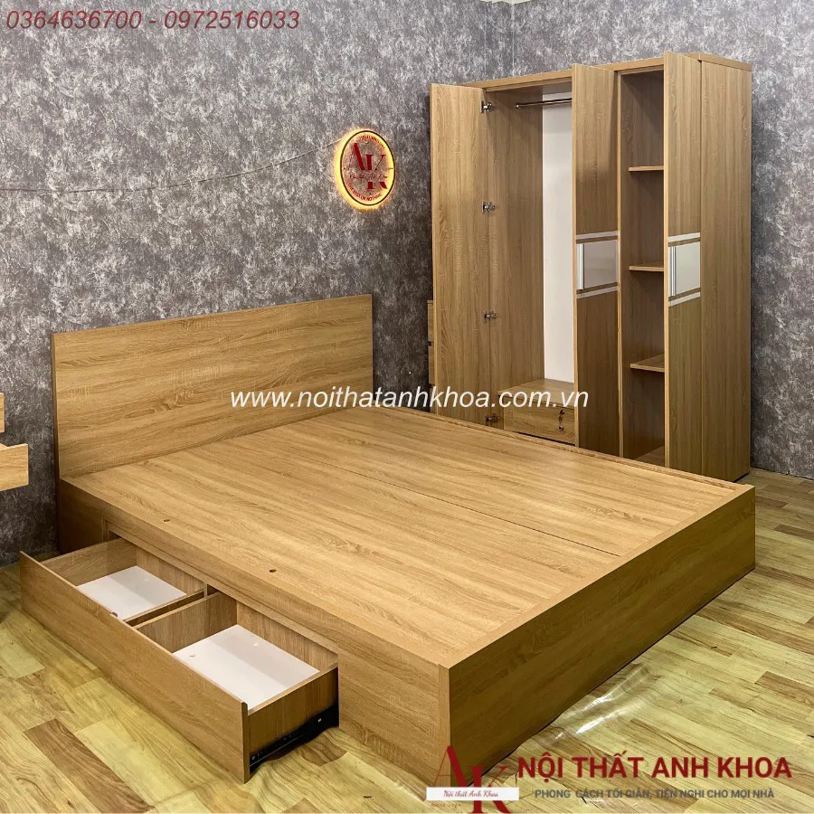 Combo Giường Tủ Gỗ Công Nghiệp 1m6 Màu Vàng Hiện Đại