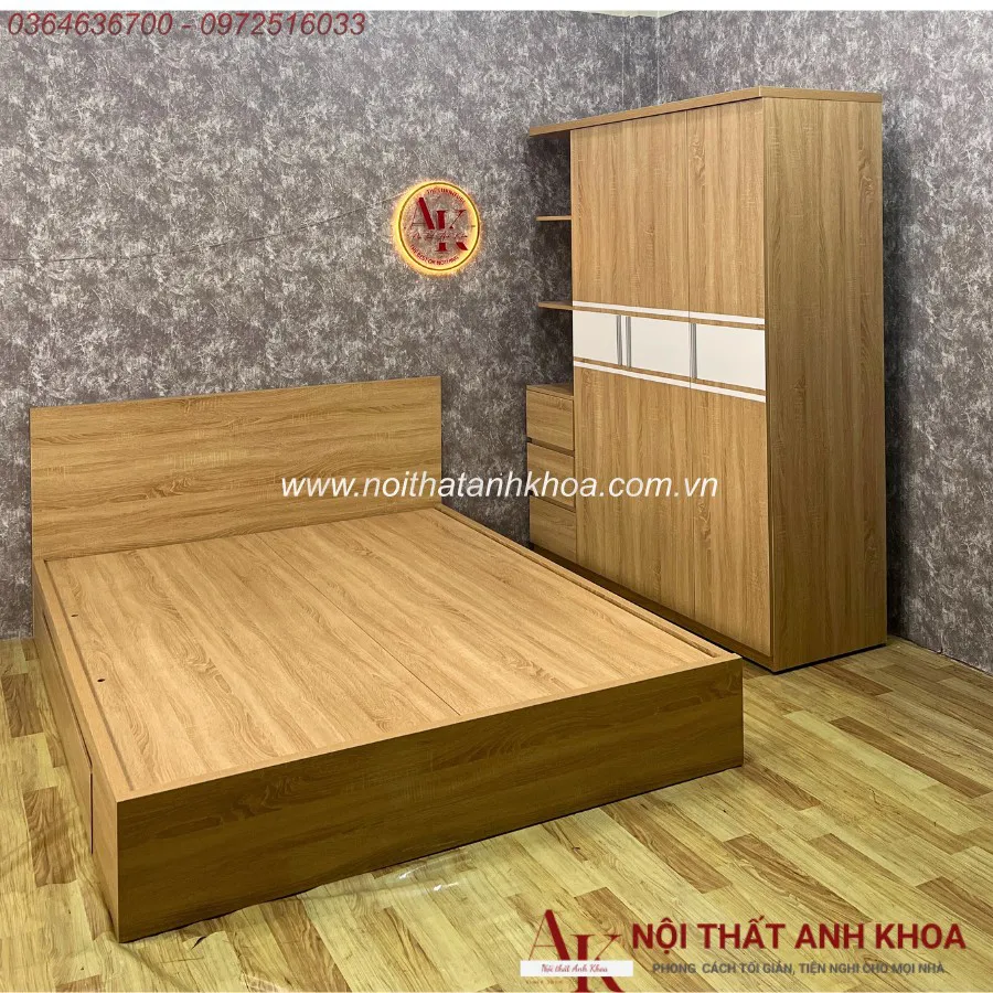 Combo Giường Tủ Gỗ Công Nghiệp 1m6 Màu Vàng Hiện Đại