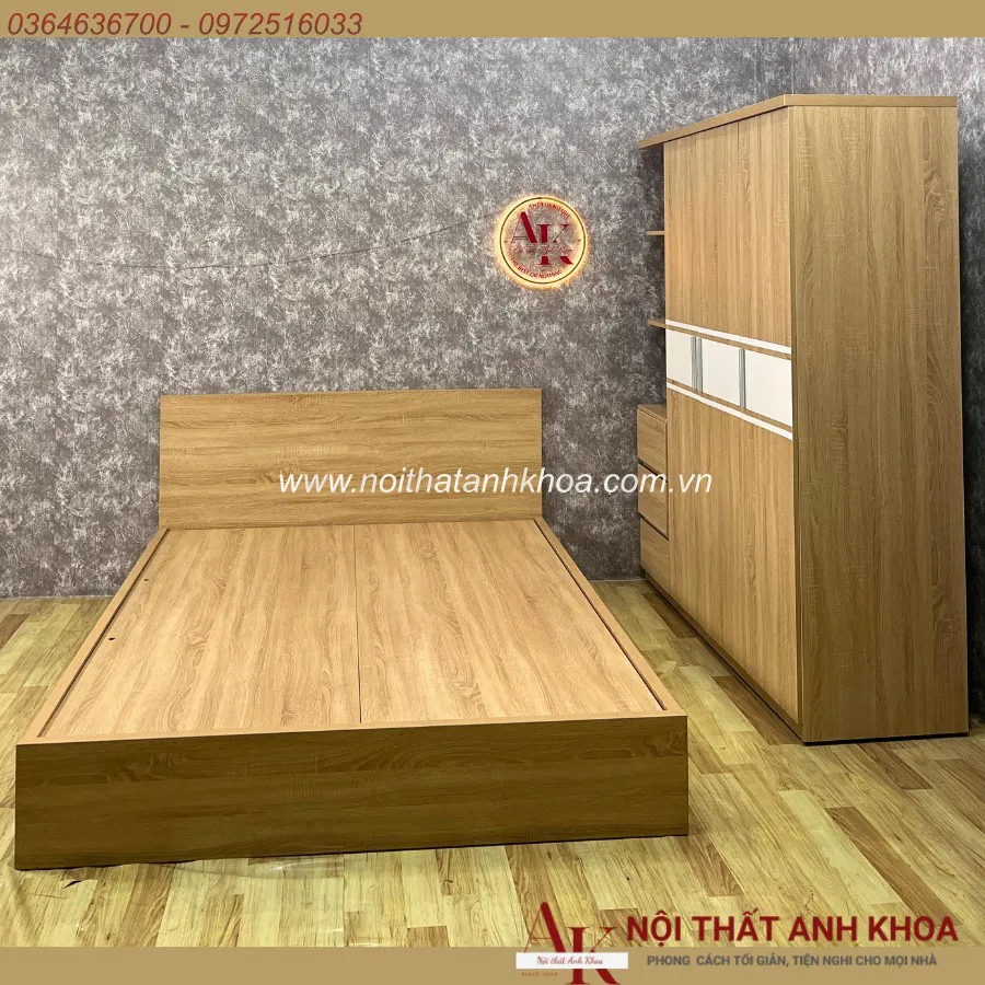 Combo Giường Tủ Gỗ Công Nghiệp 1m6 Màu Vàng Hiện Đại