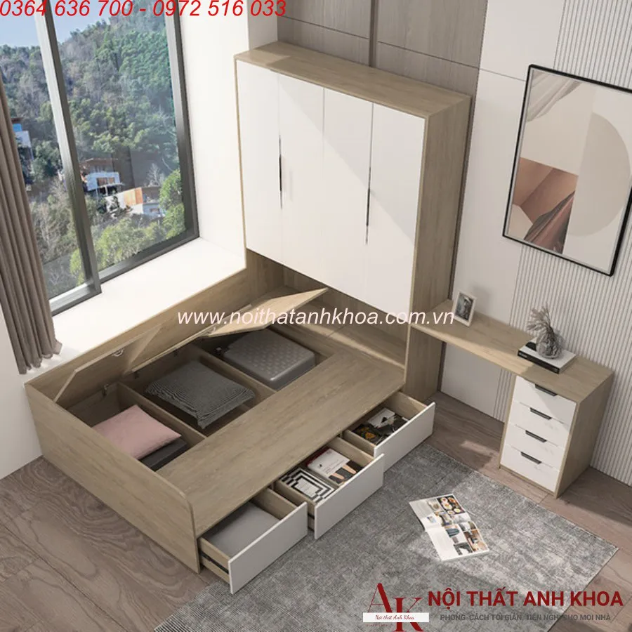 Combo Giường Tủ Gỗ Công Nghiệp Và Bàn Học Thông Minh Tiện Lợi