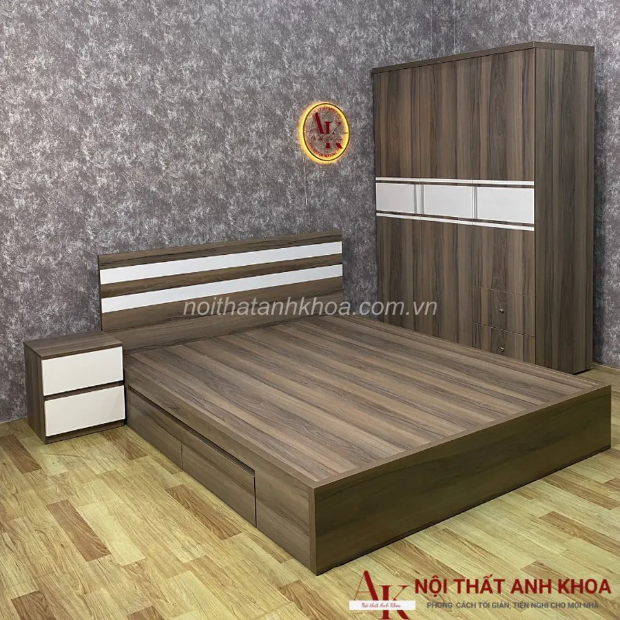 Combo Phòng Ngủ Đẹp Gỗ Công Nghiệp MDF Màu Vân Gỗ Giá Rẻ