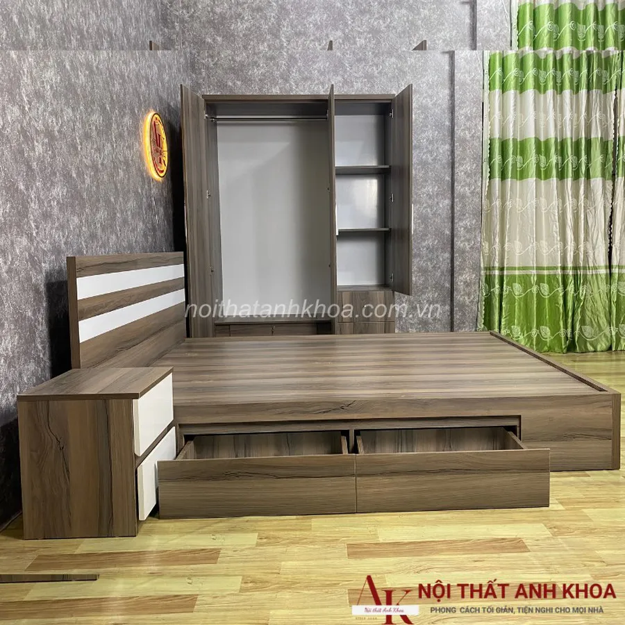 Combo Phòng Ngủ Đẹp Gỗ Công Nghiệp MDF Màu Vân Gỗ Giá Rẻ