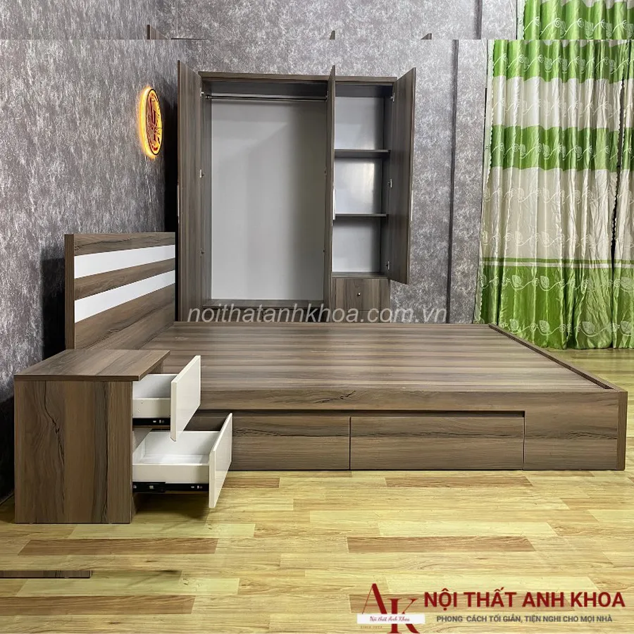 Combo Phòng Ngủ Đẹp Gỗ Công Nghiệp MDF Màu Vân Gỗ Giá Rẻ