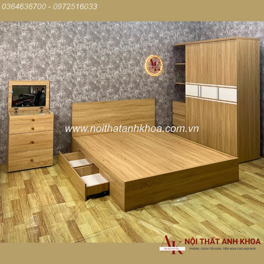 Combo Phòng Ngủ Gỗ Công Nghiệp Màu Vàng Đẹp Tiện Nghi