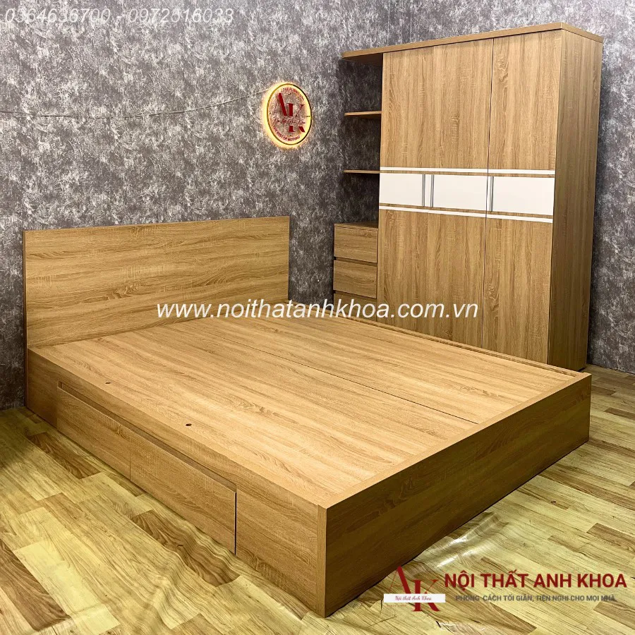 Combo Phòng Ngủ Gỗ Công Nghiệp Màu Vàng Đẹp Tiện Nghi