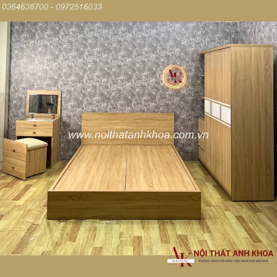 Combo Phòng Ngủ Gỗ Công Nghiệp Màu Vàng Đẹp Tiện Nghi