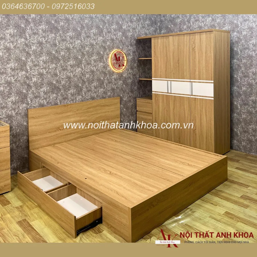 Combo Phòng Ngủ Gỗ Công Nghiệp Màu Vàng Đẹp Tiện Nghi