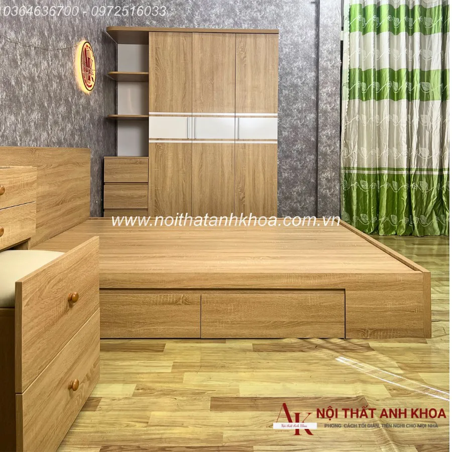 Combo Phòng Ngủ Gỗ Công Nghiệp Màu Vàng Đẹp Tiện Nghi