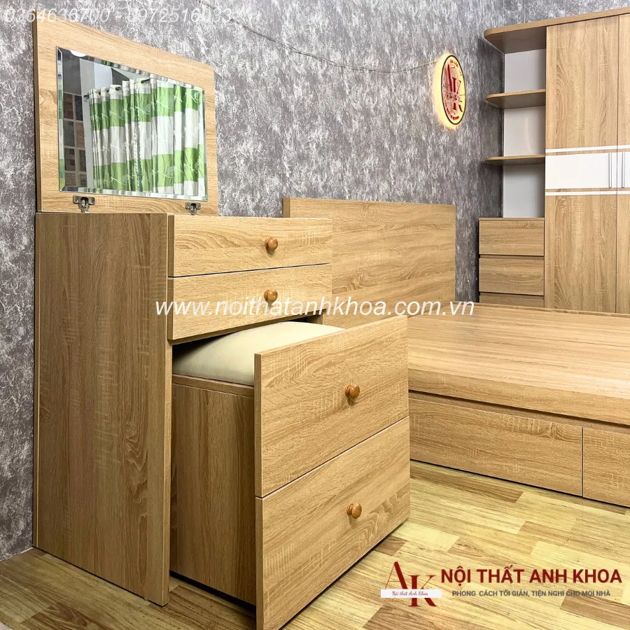 Combo Phòng Ngủ Gỗ Công Nghiệp Màu Vàng Đẹp Tiện Nghi