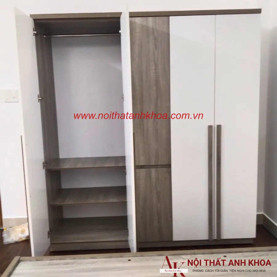 Combo Phòng Ngủ Gỗ Công Nghiệp Màu Xám Phối Trắng Hiện Đại Giá Rẻ