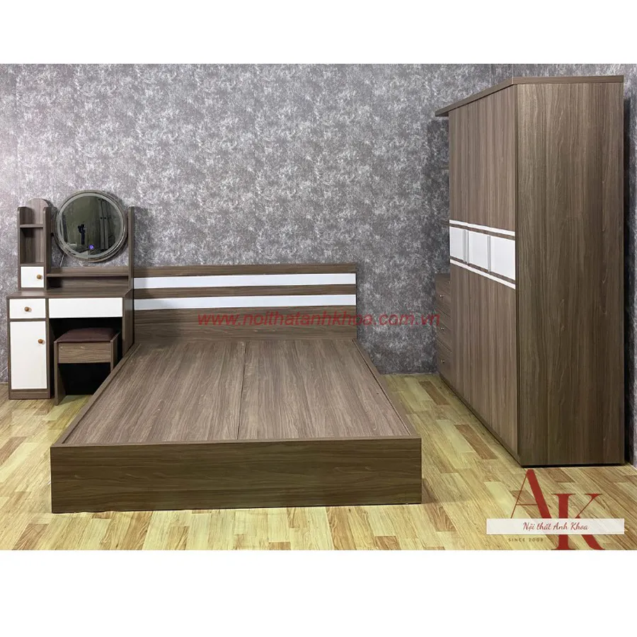 Combo Phòng Ngủ Gỗ Công Nghiệp Màu Nâu Vân Gỗ Hiện Đại Giá Rẻ