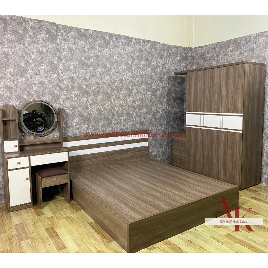 Combo Phòng Ngủ Gỗ Công Nghiệp Màu Nâu Vân Gỗ Hiện Đại Giá Rẻ