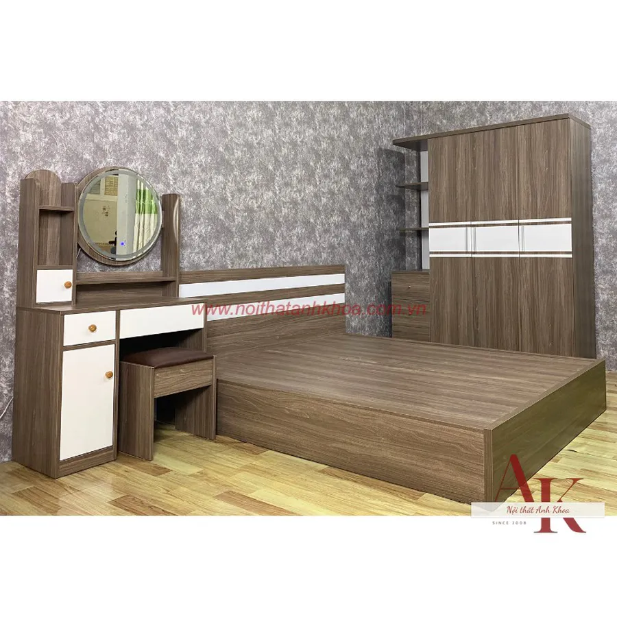 Combo Phòng Ngủ Gỗ Công Nghiệp Màu Nâu Vân Gỗ Hiện Đại Giá Rẻ